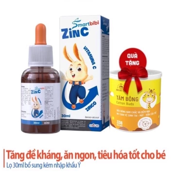 [Giá sỉ] Siro kẽm hữu cơ cho bé Smartbibi ZinC giúp cải thiện biếng ăn và tăng đề kháng cho bé lọ 30ml + quà
