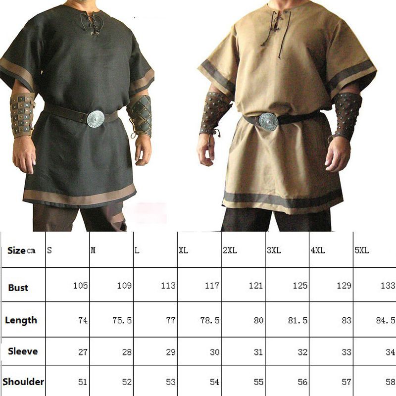 Nam Thời Trung Cổ Norman Viking Trang Phục Halloween Tay Ngắn Áo Dài Áo Sơ Mi