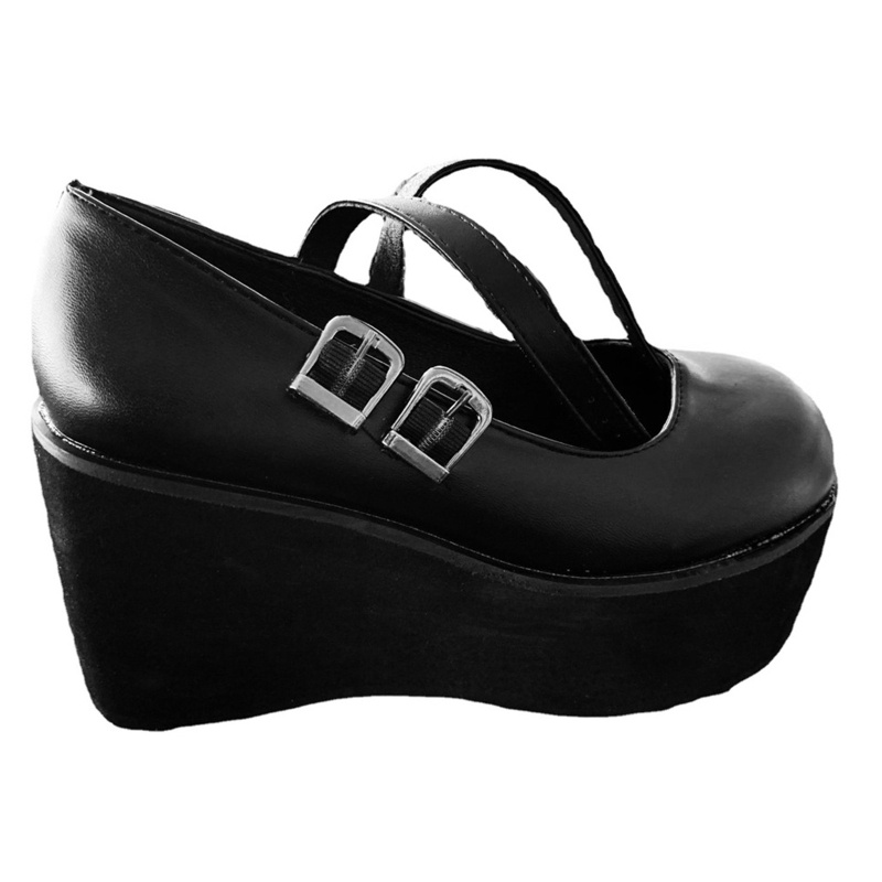 FL Nữ Bé Gái Mary Janes Giày Ngón Tròn Gothic Goth Nền Tảng Đầm Bơm Giày