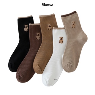 Set 5 đôi tất vớ cao cổ nữ cute thời trang GOMTAT họa tiết chú gấu dễ thương, chất liệu mềm mại thoáng mát  -CBCC83