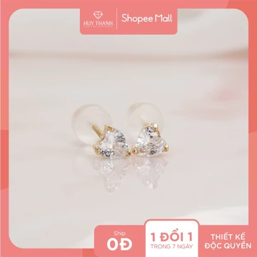 Bông Tai Vàng Vàng Tây Thiết Kế Họa Tiết Hình Trái Tim Đính Đá CZ Lấp Lánh BTAM42 Huy Thanh Jewelry