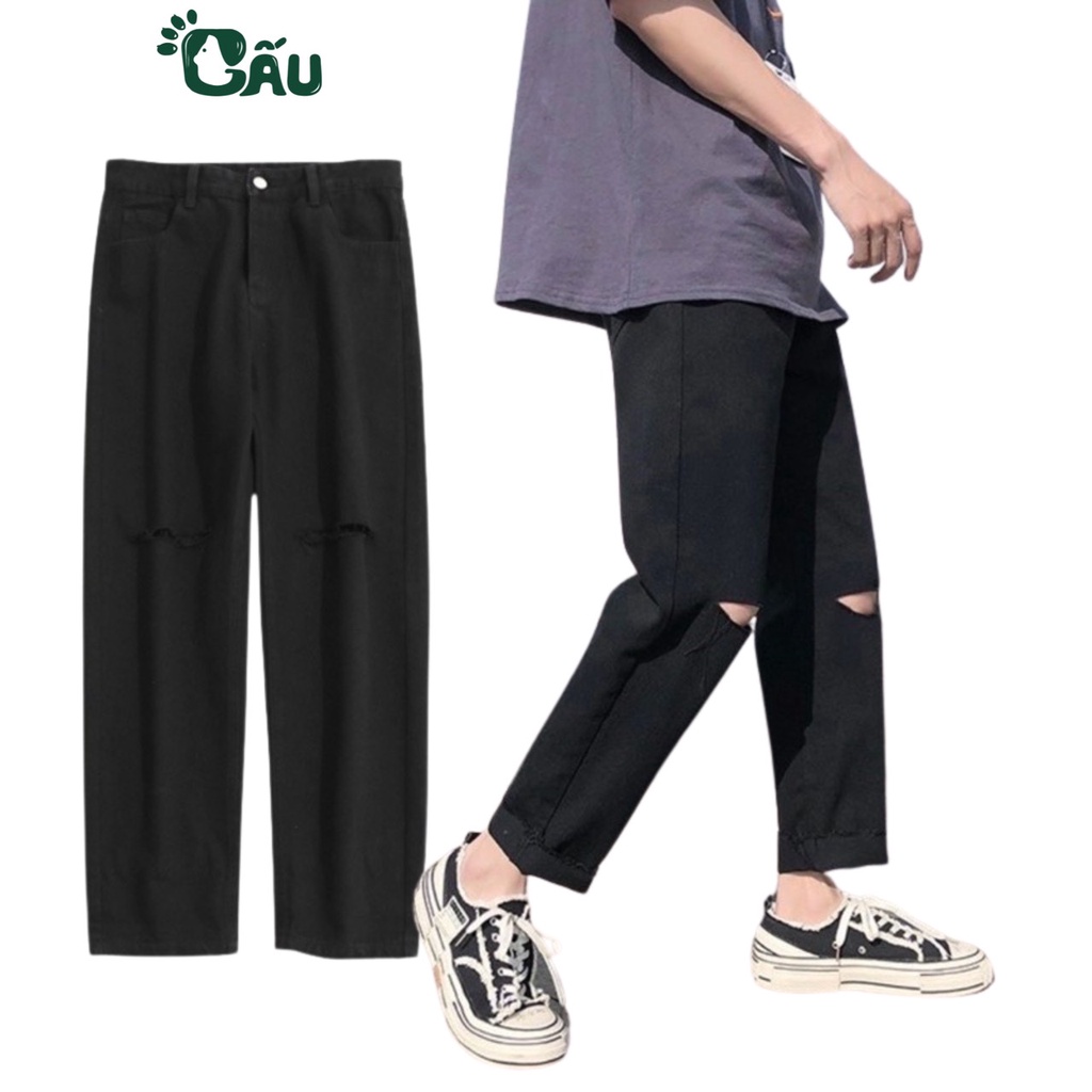 Quần baggy jean Nam suông Gấu 194 vải jeans co dãn, dày dặn form slimfit – Jean Suông trơn & rách