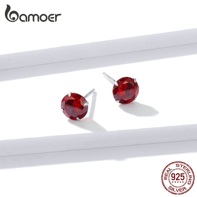 Bamoer Bông Tai bạc 925 Đính Đá Zircon 5 Màu bse166