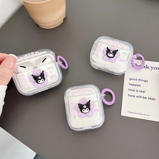 Vỏ Bảo Vệ Hộp Sạc Tai Nghe AirPods 3rd 2021 Pro2 2022 1 2 3 Pro Bằng TPU Trong Suốt Hình Kuromi Màu Tím Kèm Móc Tròn
