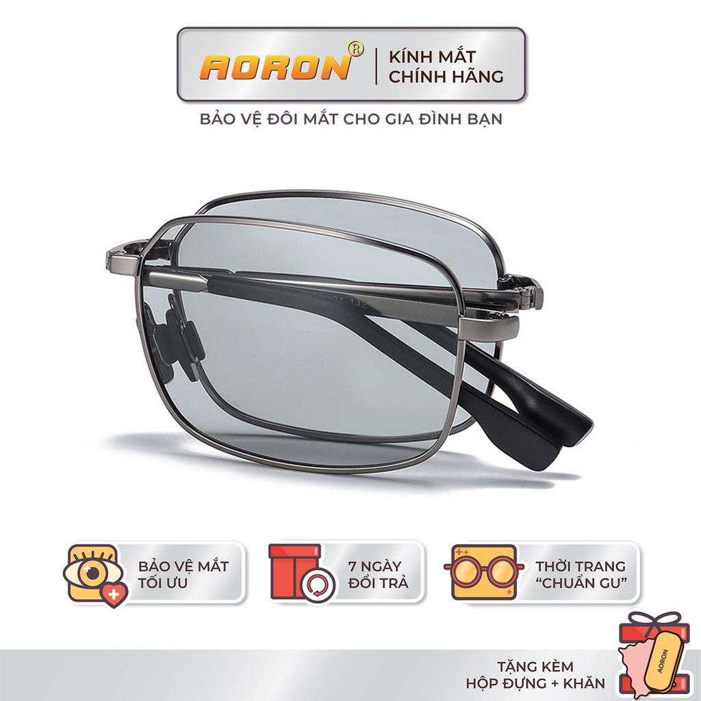 Ảnh Kính Mát Nam Thời Trang, Mắt Vuông Tròng Phân Cực Đổi Màu Chống Lóa Ngày Đêm, Gọng Kính Gập Tiện Lợi AK026 - AORON 1