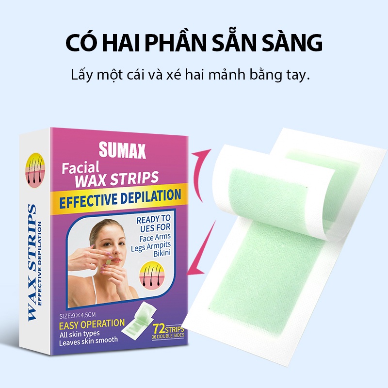 Ảnh SUMAX Sáp tẩy lông mặt lô hội, làm sạch gốc, dưỡng ẩm chăm sóc da, miếng dán tẩy lông mặt không đau dành cho phụ nữ nhạy cảm 72 miếng 2