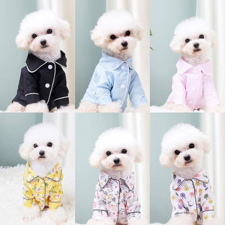 [7 Màu] Bộ Đồ Ngủ Cho Chó Phong Cách Pháp Mềm Mại Cho Chó Con Đồ Ngủ Thoải Mái Áo Sơ Mi Mèo Quần Áo Thú Cưng
