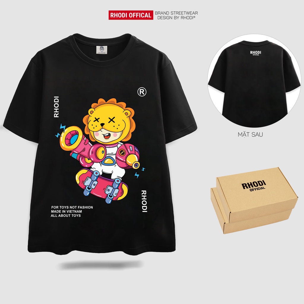 Áo thun local brand RHODI phông cổ tròn tay lỡ unisex nam nữ trượt ván cầm súng