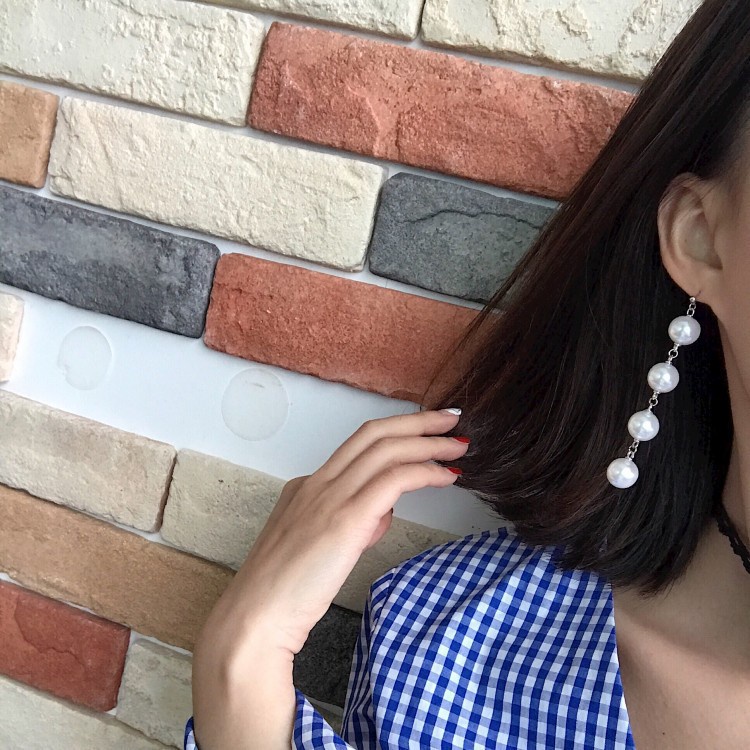 Bông tai, Khuyên tai nữ bạc 925 ngọc trai nhân tạo dáng dài kiểu BO17