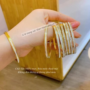 Vòng tay titan không gỉ đính đá pha lê lấp lánh thời trang thanh lịch cho nữ
