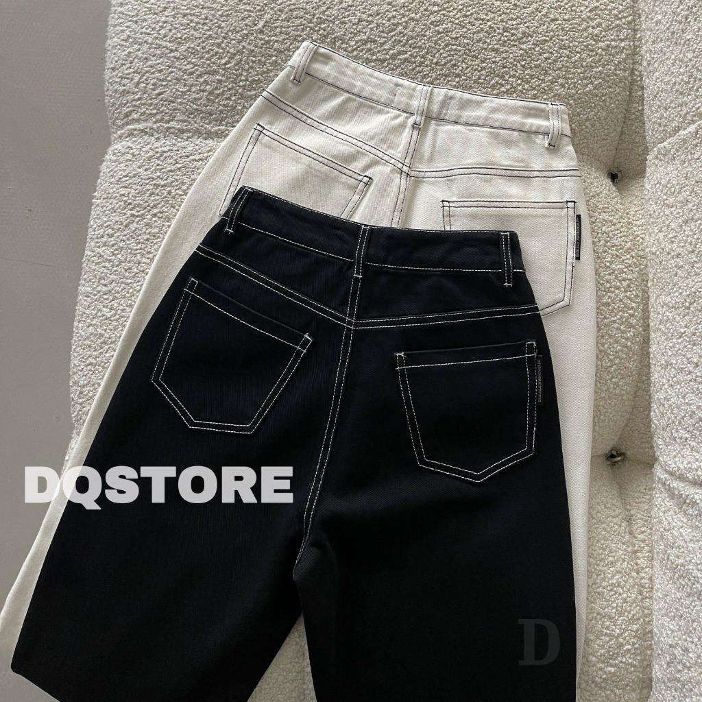 Ảnh Dadu XS ~ 5XL Quần ống rộng Denim Hàn Quốc Quần jean thông thường phong cách BF Dài eo cao Cắt thẳng Quần jean trơn 3