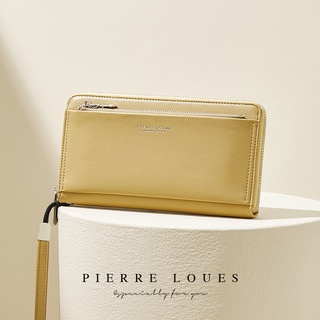Ví PIERRE LOUES dáng dài sức chứa lớn 3 ngăn phối dây kéo đựng thẻ/điện thoại hợp thời trang