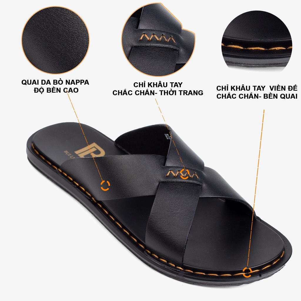 Ảnh Dép nam quai ngang da bò Nappa cao cấp Bụi Leather E103, đế đúc nguyên khối khâu viền thủ công đi êm chân, BH 12 Tháng 4