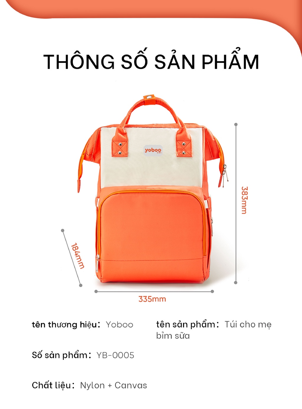 Mô tả Balo bỉm sữa đa năng cho mẹ và bé Yoboo YB-005 chống thấm nước sức chứa lớn 20L nhiều ngăn chứa đồ - Hàng chính hãng - 7