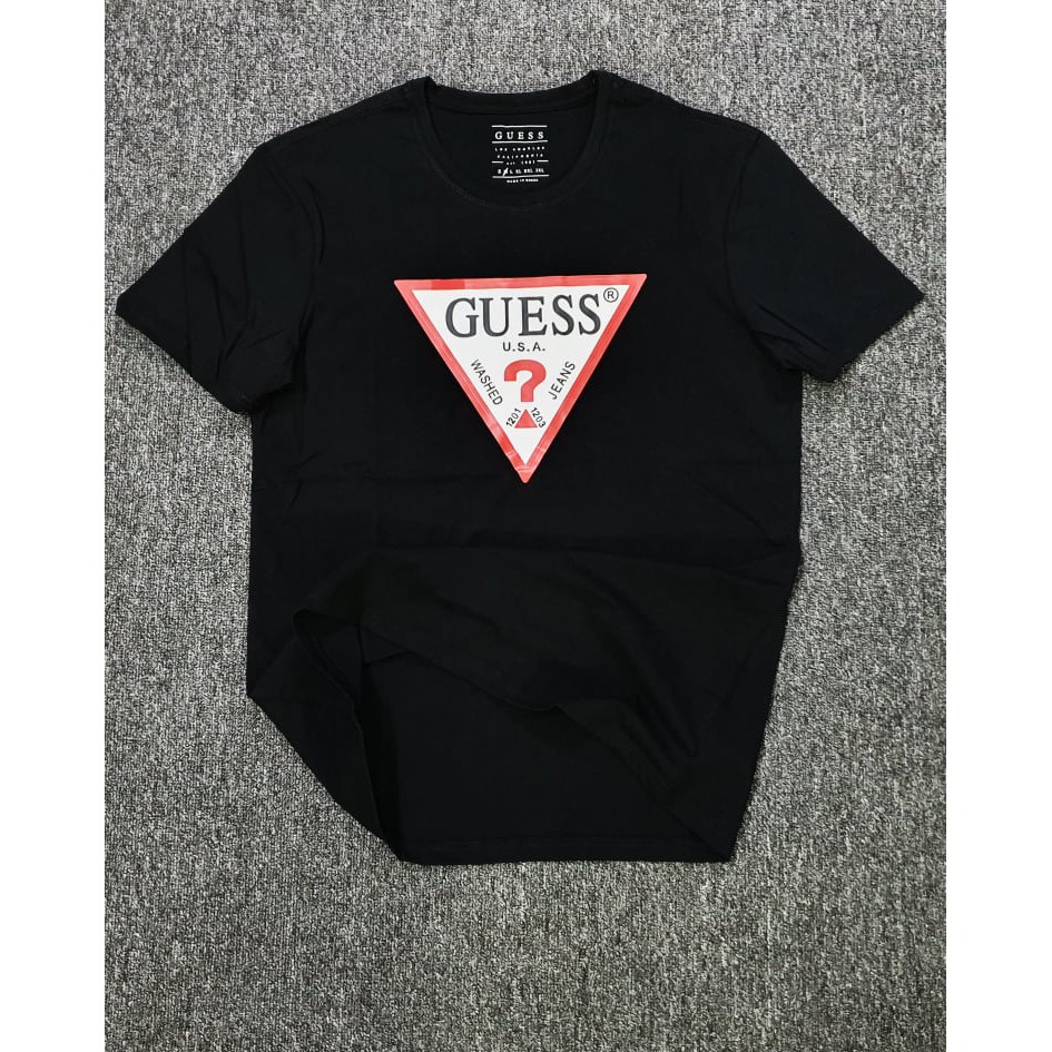 Áo thun Cotton nguyên chất Gu-ess Họa tiết chữ cái dáng rộng thông thường nam và nữ có thể mặc