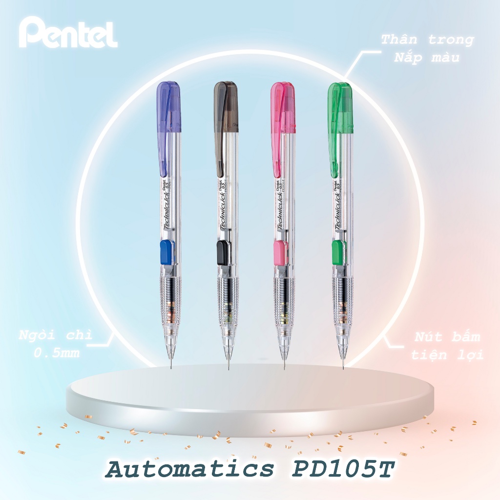 Ảnh Bút Chì Bấm Pentel PD105T 0.5mm Trong Suốt - Bút Chì Bấm Thân Ngang 3