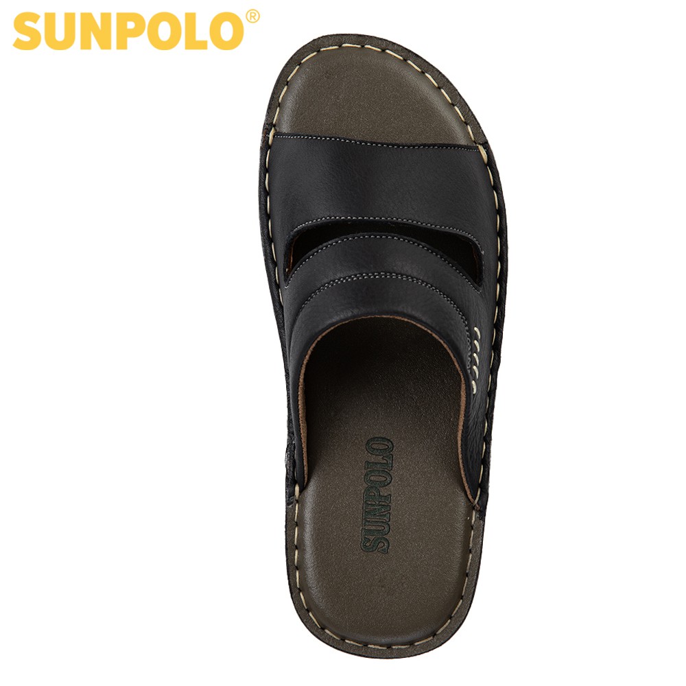 Ảnh Dép Nam Quai Ngang Da Bò SUNPOLO AQN027 Đen Có Big size 44 45 3