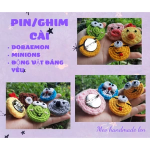 Pin/Ghim cài doraemon, minions, động vật bằng len - Handmade len - Crochet