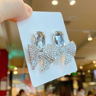 Bông Tai Mạ Bạc 925 Hình Nơ Đính Kim Cương Toàn Diện Phong Cách Âu Mỹ Thời Trang Cho Nữ