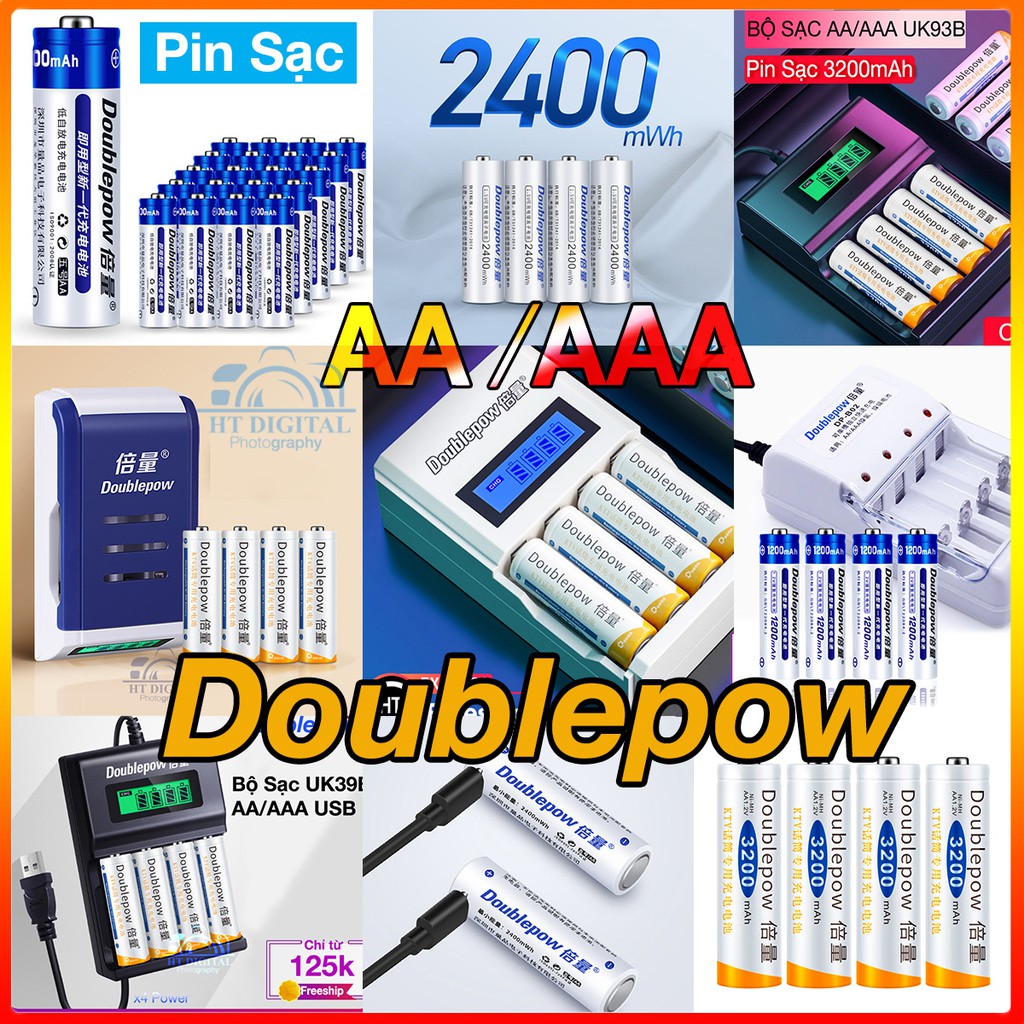 Bộ Pin Sạc AA AAA Doublepow (Hàng Chính Hãng) Pin sạc micro, đồng hồ ...