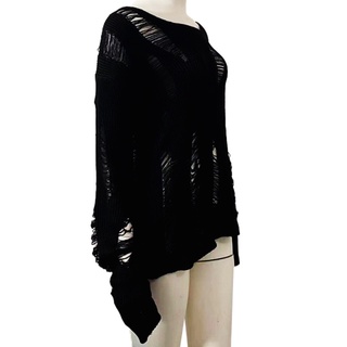 Áo Sweater Đen Tay Dài Thiết Kế Rách Phong Cách Gothic Punk Cổ Điển