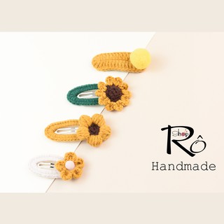 Combo 4 kẹp tóc viền hoa len Handmade nhiều màu cho nữ và bé gái 6cm |Shop Rô Handmade