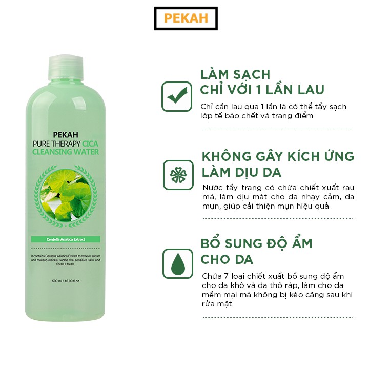 Ảnh Nước tẩy trang rau má PEKAH ngăn ngừa cải thiện da mụn Pure Therapy Cica Cleansing Water 500ml 3