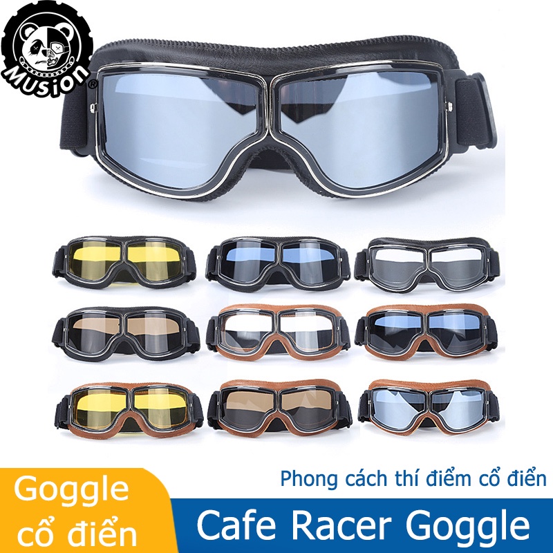 Kính bảo hộ goggle MUSION da giả chống bụi bẩn chống trầy xước phong cách cổ điển thời trang dành cho cả nam và nữ