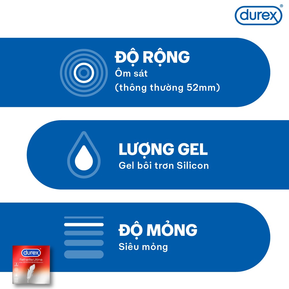 Ảnh Bao cao su Durex Fetherlite Ultima siêu mỏng, size 52mm, 3 bao/hộp 3