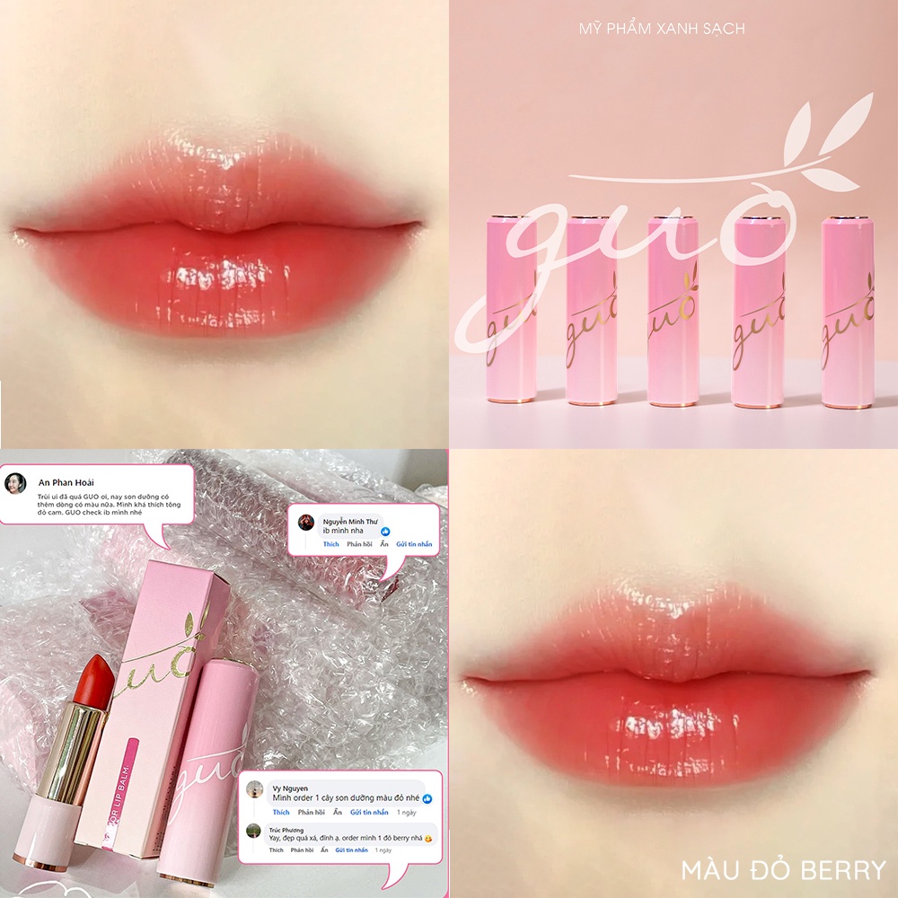 Ảnh Son Dưỡng Hồng Dâu Có Màu Mờ Thâm Hồng Môi 0% chì - 0% Silicones GUO 5gr 4