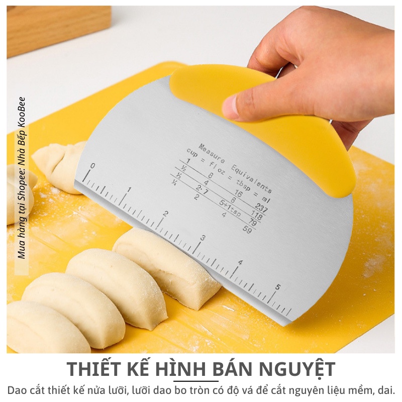 Dao Cắt Bột Làm Bánh KOOBEE Hình Bán Nguyệt – Inox 430 Không Gỉ, Có Vạch Chia, Cắt Pizza, Vét Bột Đa Năng (PKB28)
