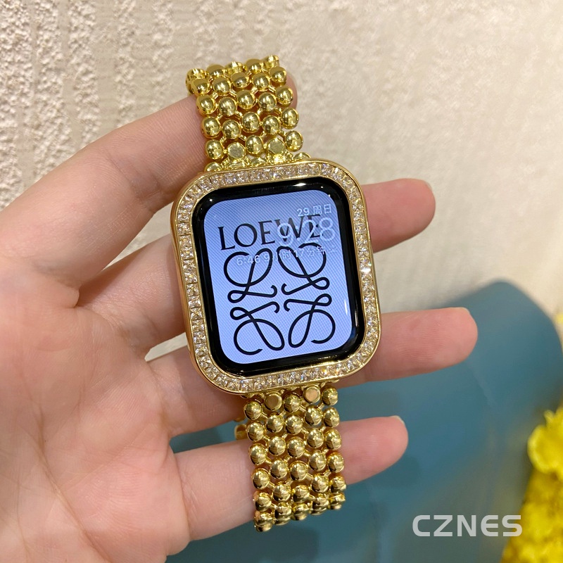 Nam Nữ Hợp Kim Nhôm Sang Trọng + Ốp Lưng Chống Sốc Kim Cương Zircon Cho Apple Watch SE3 Ultra3 S9 S8 SE S7 S6 Ultra 49mm 42mm 40mm 44mm 41mm 45mm Iwatch Case