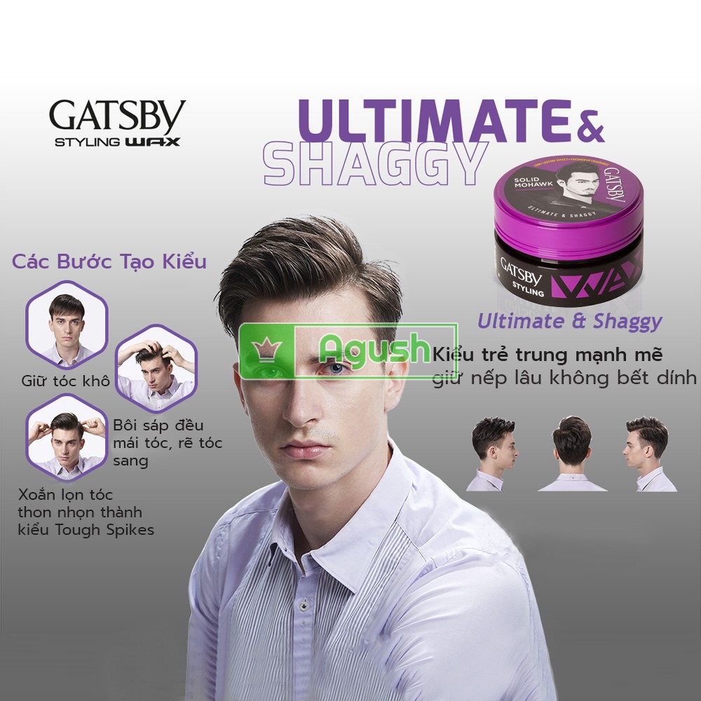 Sáp vuốt tóc nam chính hãng thơm tạo kiểu tóc Gatsby Styling Wax Ultimate Shaggy lọ 75g giữ nếp siêu cứng bóng giá rẻ