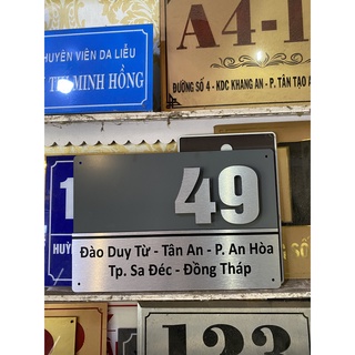 BẢNG, BIỂN SỐ NHÀ. Alcorest + Mica ghi sần, số nổi 10mm, ngoài trời sang trọng