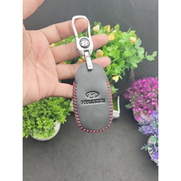 Bao da bò chìa khoá xe ô tô HUYNDAI kona, accent, elantra 3 nút thông minh