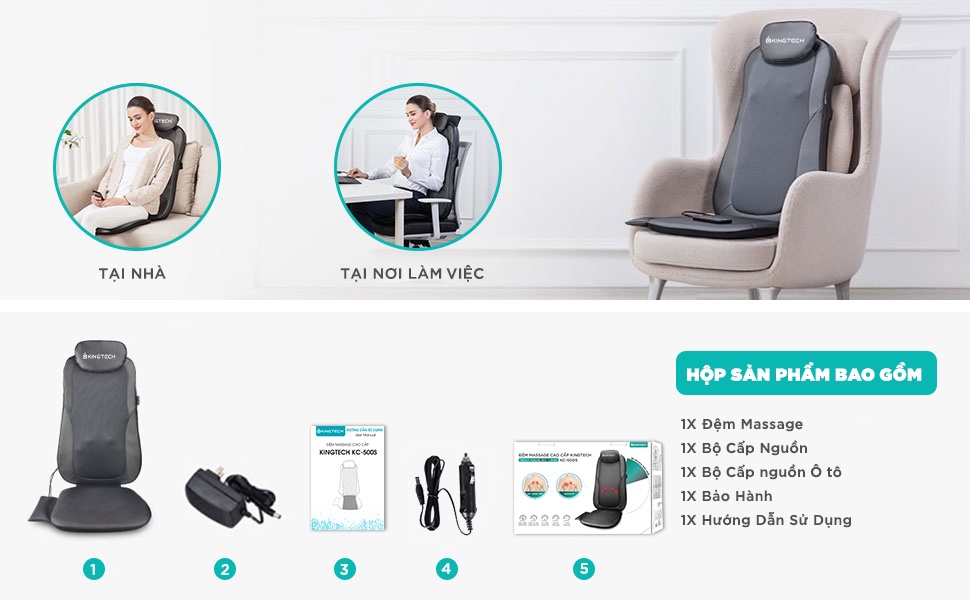 Mô tả Đệm Massage KINGTECH KC-500S - Mát Xa Lưng 3D Chuyên Sâu Dùng Trên Ghế, Kết Hợp Tính Năng Nhiệt Hồng Ngoại - Chính Hãng - 9