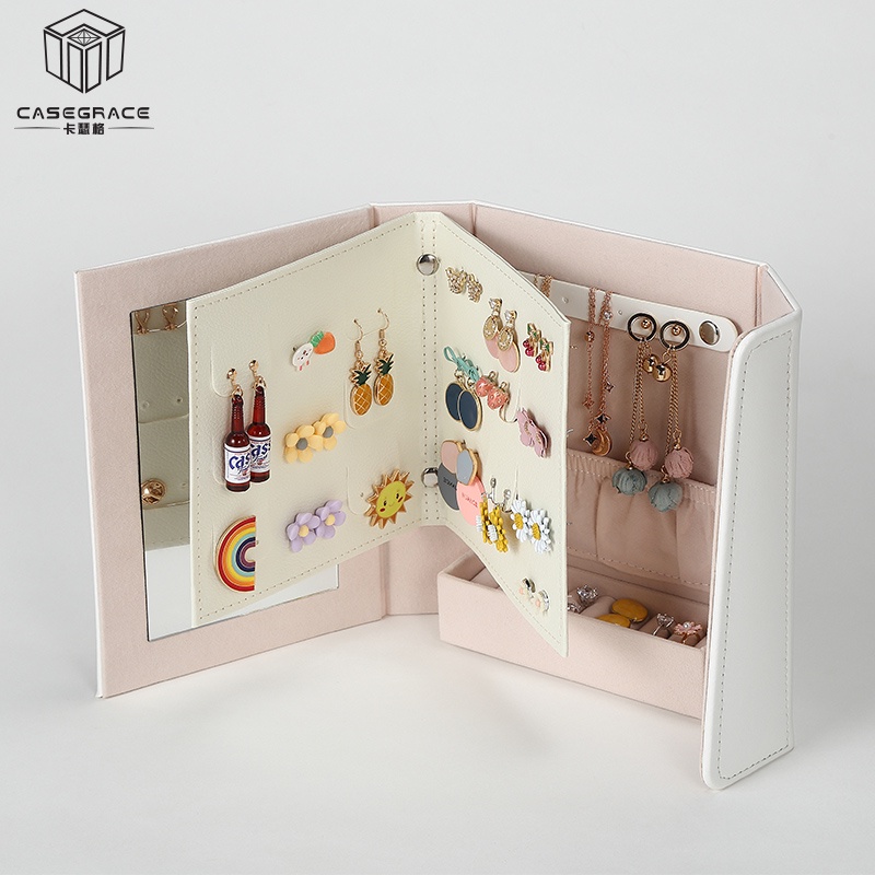 Casegrace Hộp Đựng Trang Sức Hình Quyển Sách Gập Lại Được Có Gương Trưng Bày Dành Cho Bạn Nữ