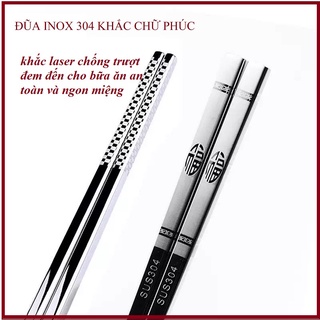 Bộ 10 Đôi Đũa Inox 304 PHÚC LÀNH - Chống Trượt, Khắc Laser Hiện Đại