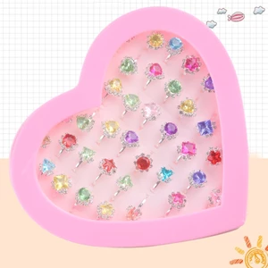 Hộp 12 / 36 Nhẫn Hợp Kim Có Thể Điều Chỉnh Hình Trái Tim Thời Trang Cho Bé Gái