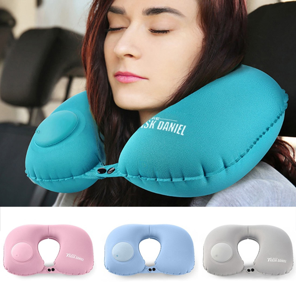 Gối Cổ Du Lịch Gối Bơm Hơi Bằng Lụa Sữa Gối Tựa Đầu Ô Tô Hình Chữ U Mềm Đệm Hỗ Trợ