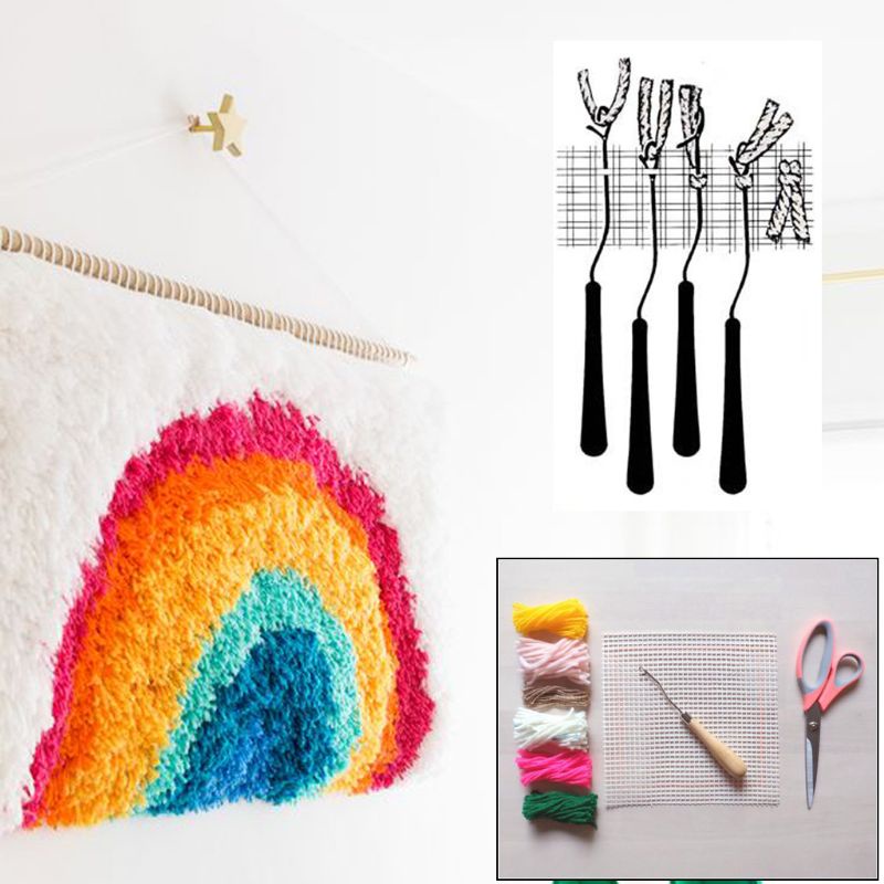 Pattern Rug Hooking Mesh Canvas  Bent for Latch Hook DIY Kit Tool for