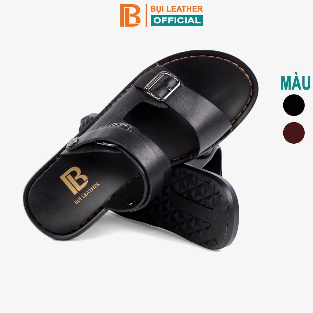 Ảnh Dép nam quai ngang da bò Nappa cao cấp Bụi Leather E101, đế đúc nguyên khối khâu viền thủ công 1