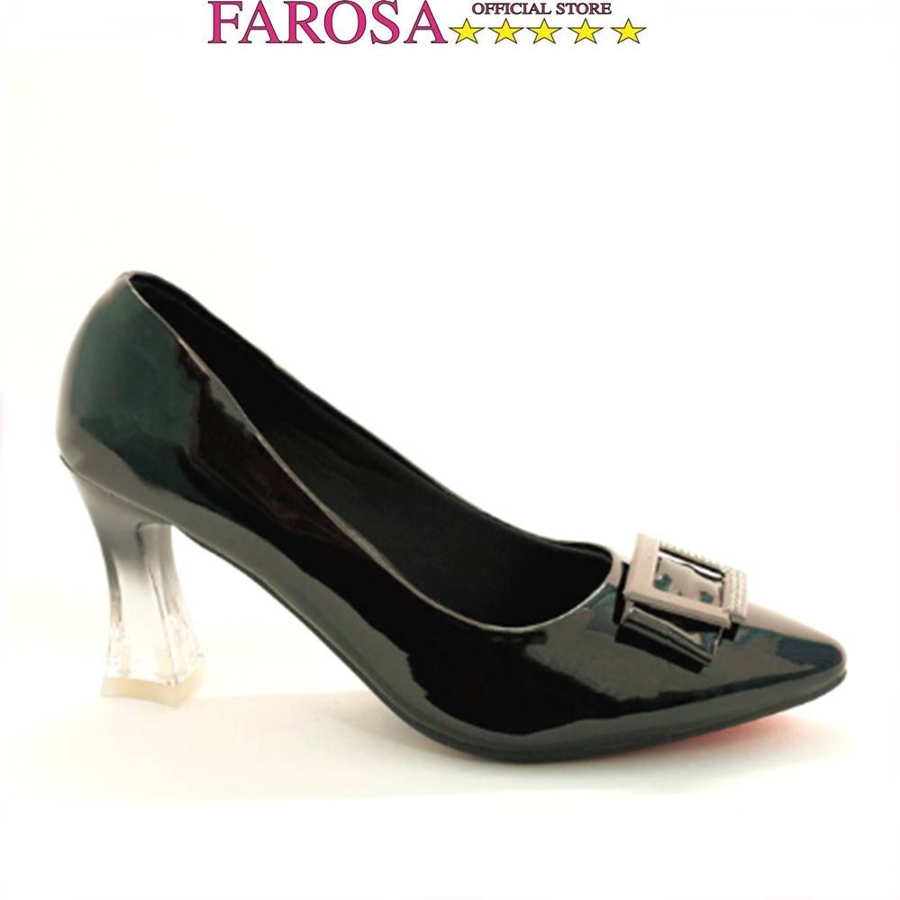 Giày cao gót nữ mũi nhọn phối mặt khóa vuông FAROSA - K13 gót lõi sơn chất da bóng cực hót