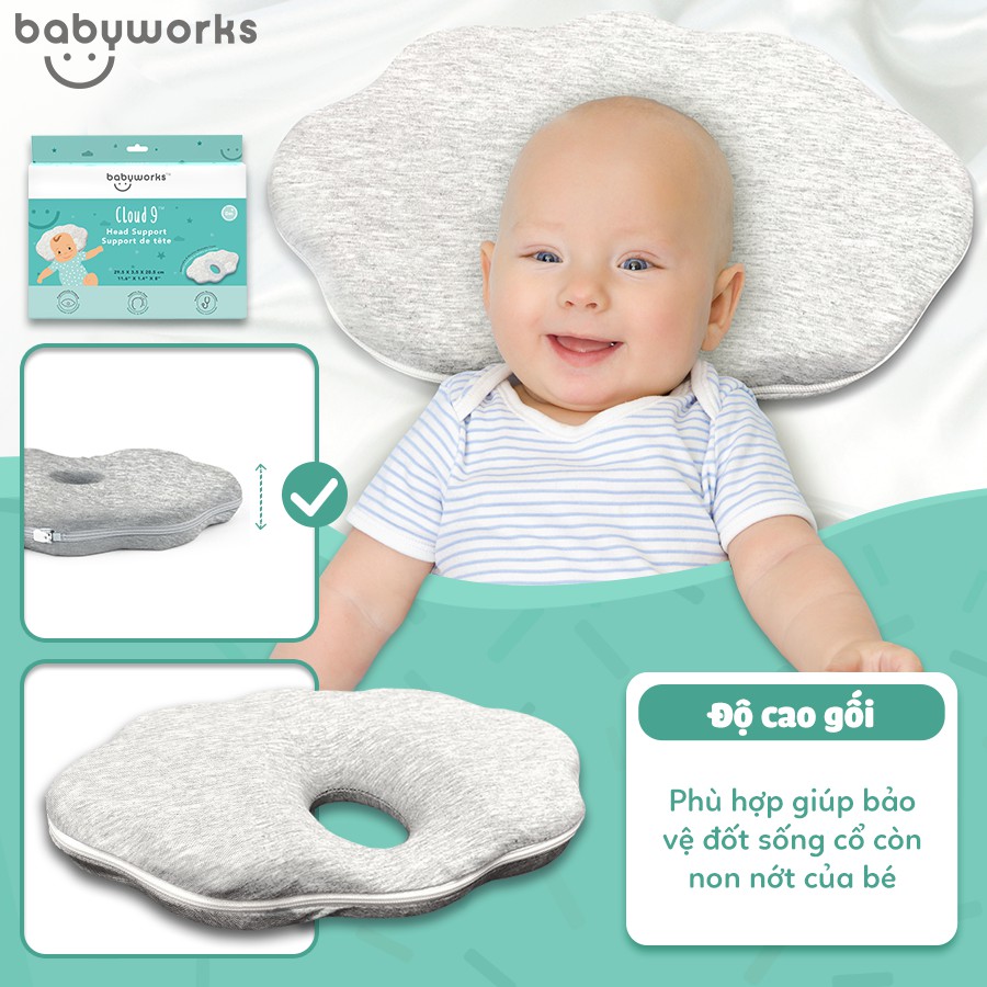 Ảnh Babyworks Gối chống bẹt đầu cho bé chất liệu cao su non mềm mại và đàn hồi 4