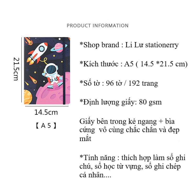 Sổ A5 cute bìa cứng dễ thương giấy kẻ ngang 192 trang mikirei mẫu handmade dễ thương và tiện dụng