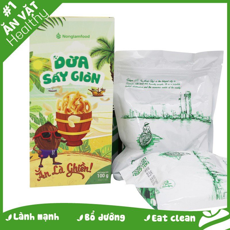 Dừa sấy giòn Nông Lâm Food túi 45g, hộp 100g