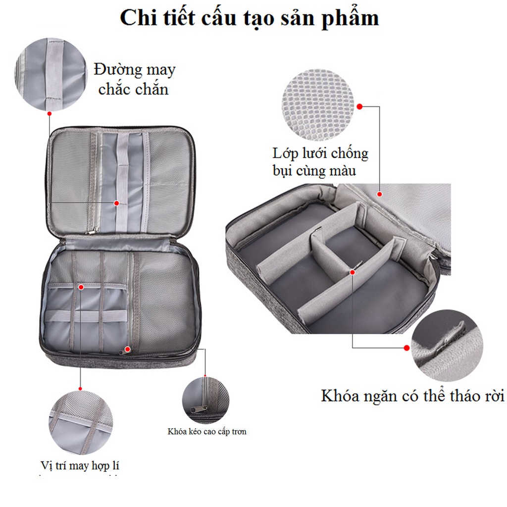 Ảnh Túi Đựng Phụ Kiện Điện Thoại 3 Ngăn Lớn Nhiều Ngăn Chống Nước, Túi Đựng Phụ Kiện Công Nghệ Chống Sốc Chính Hãng Amalife 4