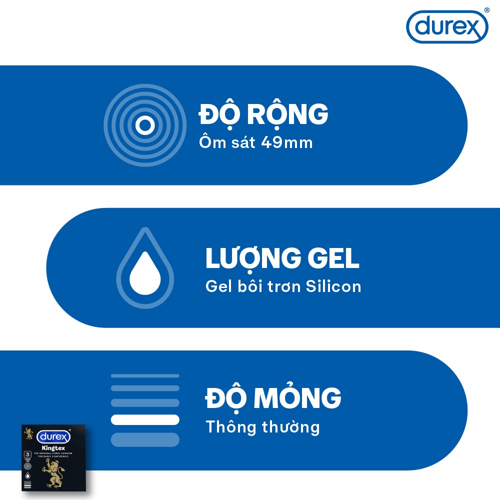 Ảnh Bao cao su Durex Kingtex ôm sát, bôi trơn, size 49mm, hộp 3 bao 3