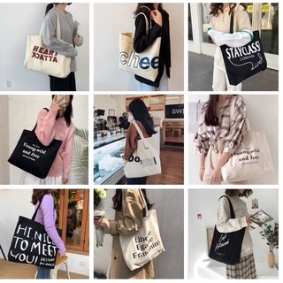 Túi tote túi vải canvas phong cách Hàn quốc có khóa miệng ngăn phụ bên trong thời trang - TÚI VẢI NHẬT MINH