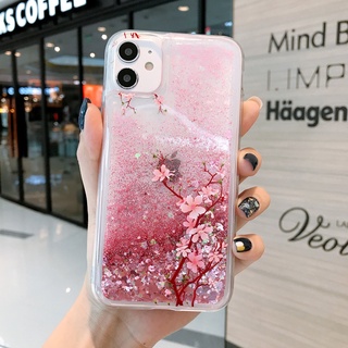Quicksand Peach Blossom Vỏ Điện Thoại Cho iPhone 16 15 14 13 12 11 Pro Max Mini XS XR X Ốp Lưng Trong Suốt Chống Sốc